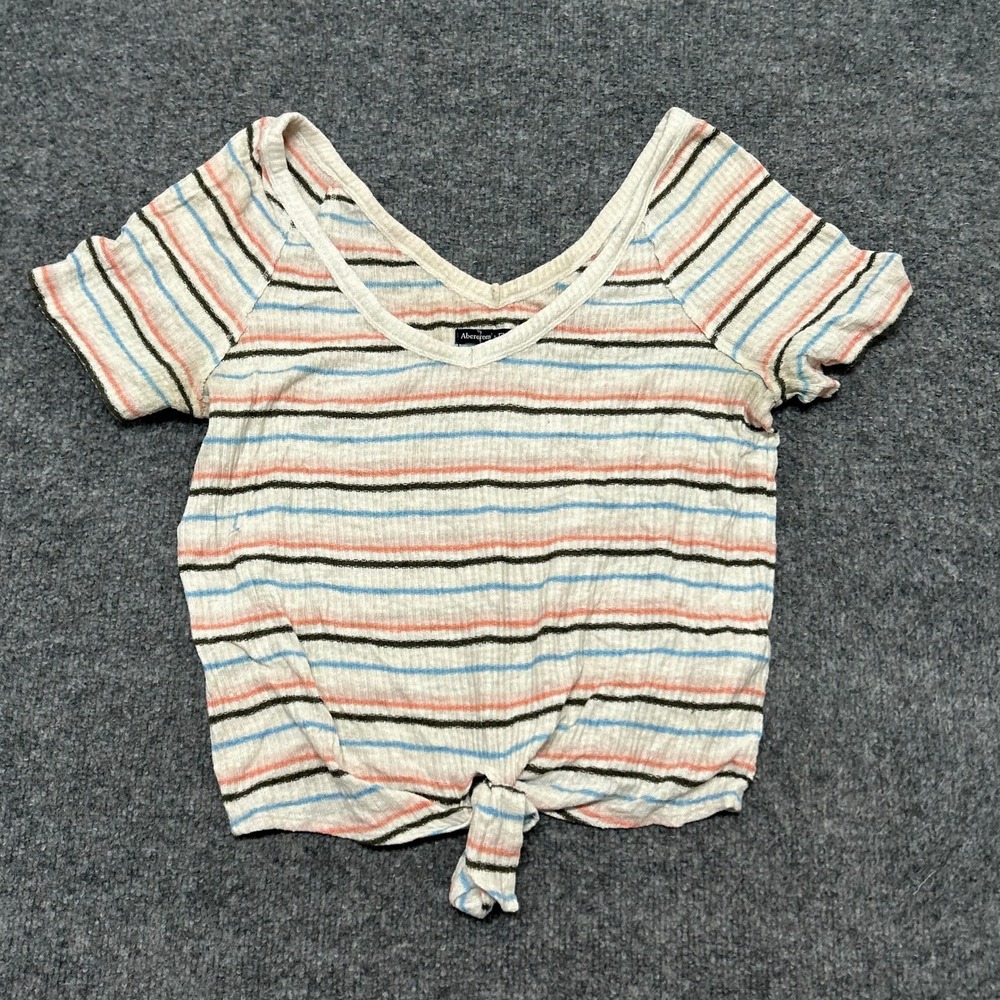 Abercrombie & Fitch Top Womens Size S White Striped Ribbed Knit Front Tie Casual